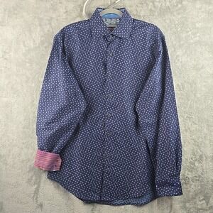 Robert Graham Button Up Shirt Mens Medium‎ Flip Cuff All Over Print Polka Dot